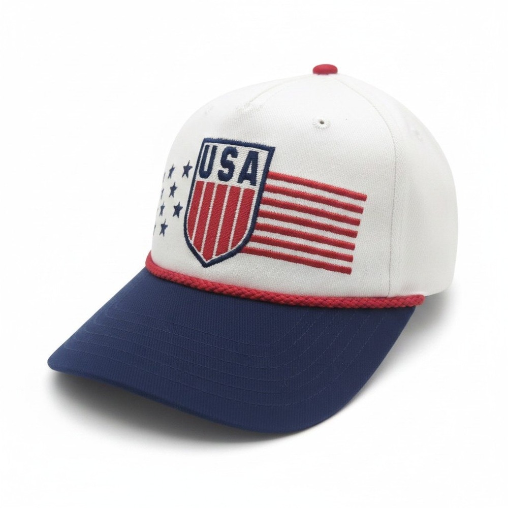 Mad Engine USA Shield‎ Trucker Hat Snapback White Navy Red Stars Stripes OSFM